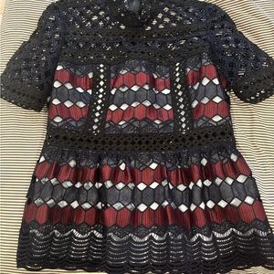 Self-Portrait Black and Red Lace Blouse